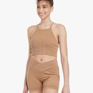 JoyLab Women's Tan Ribbed Crossover Bike shorts size Large